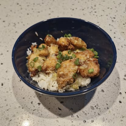 Lemon chicken served with rice